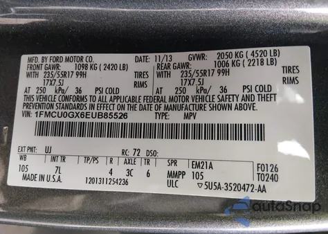 2014 Ford Escape Se из США, поврежденный, VIN 1FMCU0GX6EUB85526